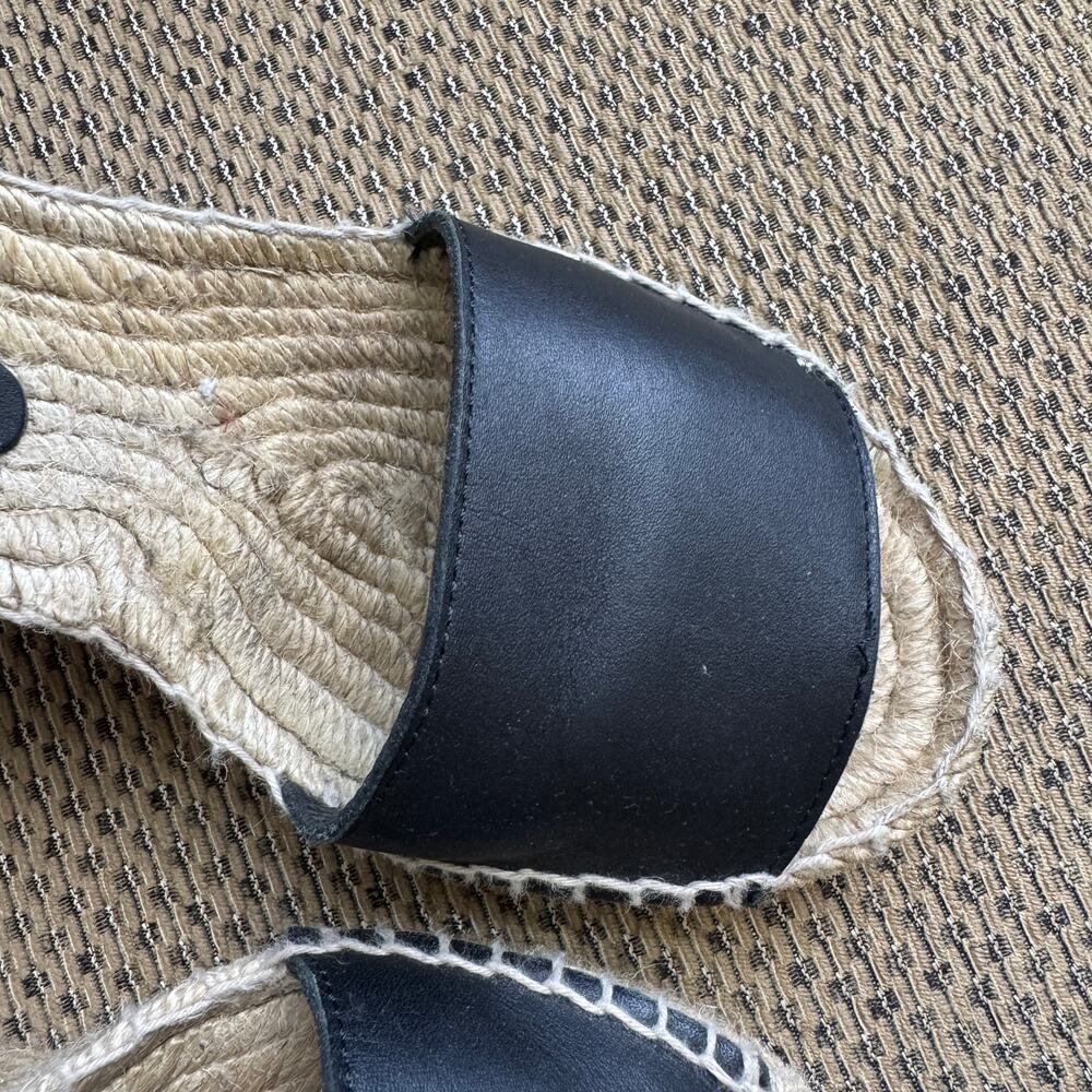 Vince Black Leather Espadrille Wedge Sandals Size 6 - Picture 6 of 13